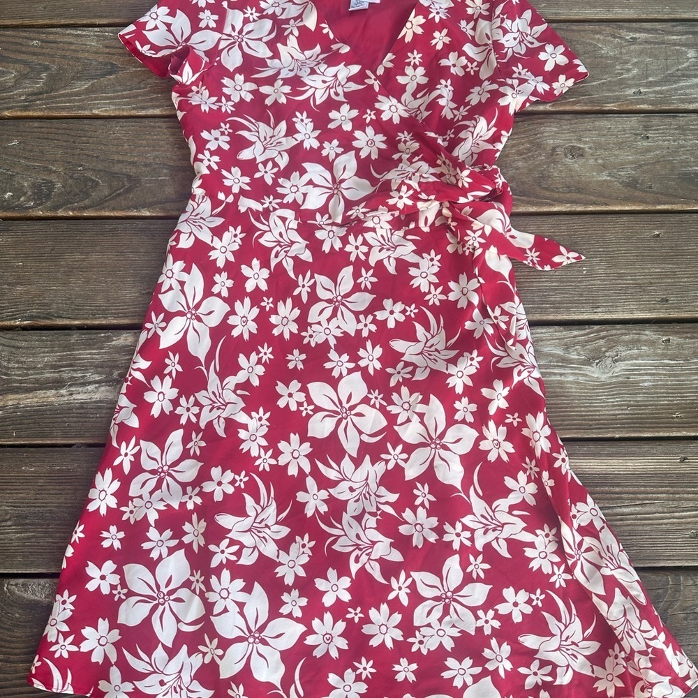 Chadwicks Red and White Floral Wrap Midi Dress